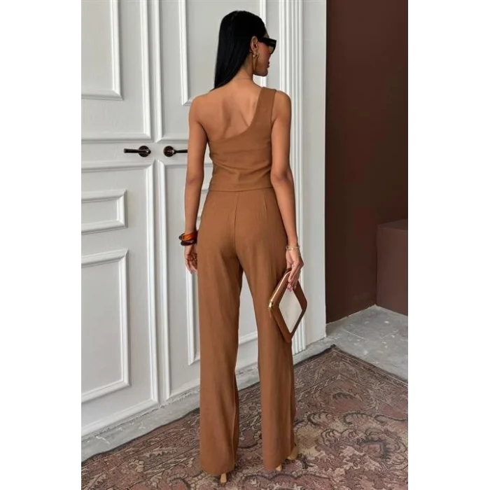 Tek Omuz Büstiyer Plazzo Pantolon Viscon Takım 10159