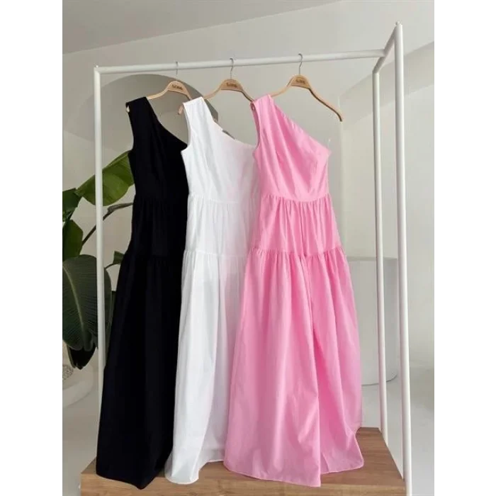 Tek Omuzlu Pile Detay Maxi Elbise 2895