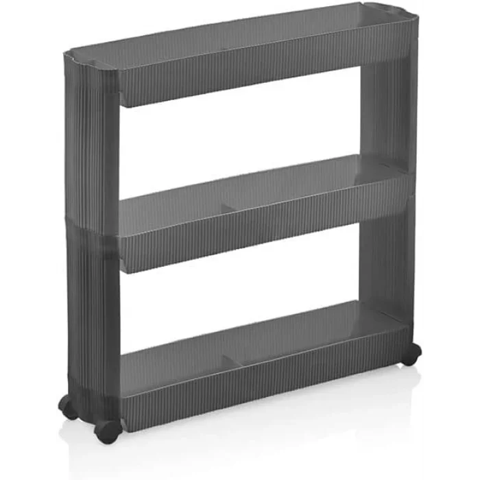 Tekerlekli 3 Katlı mutfak Banyo Rafı (Gri-Antrasit)