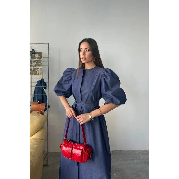 TENCEL KARPUZ KOL ELBİSE - İndigo