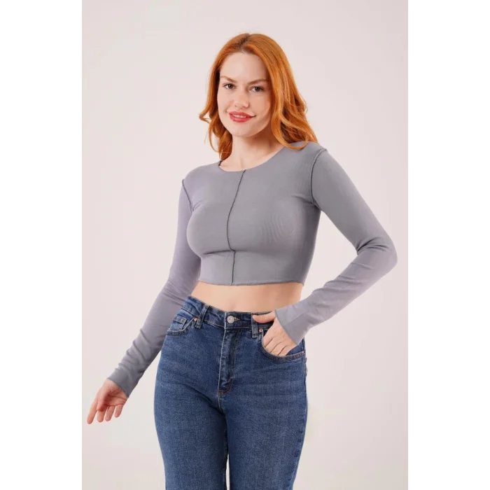 Ters Dikişli Basic Antrasit Body Bluz