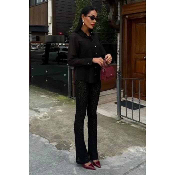 Transparan Detaylı Dökümlü Gömlek 3427