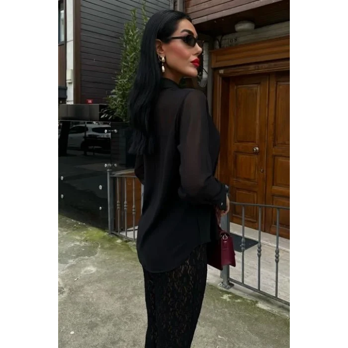 Transparan Detaylı Dökümlü Gömlek 3427