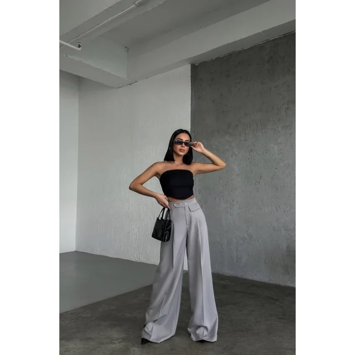 Üç Düğme Detayli Palazzo Pantolon