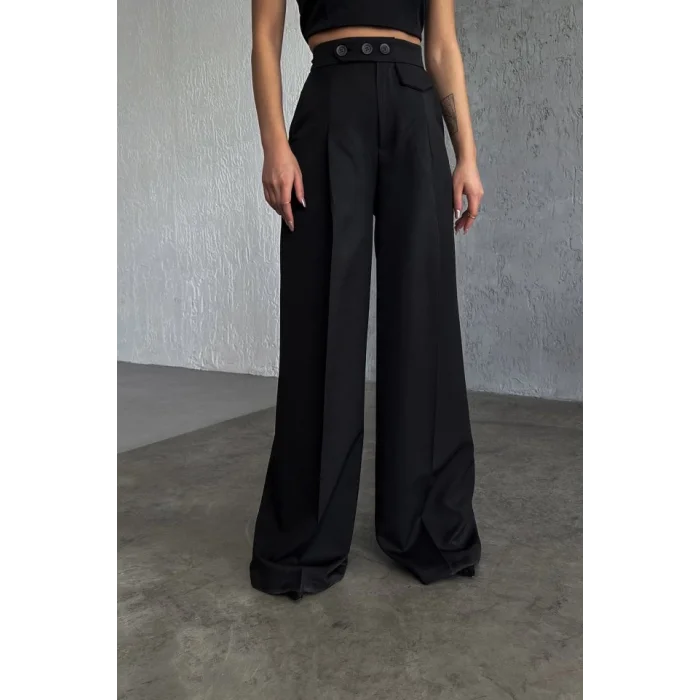 Üç Düğme Detayli Palazzo Pantolon