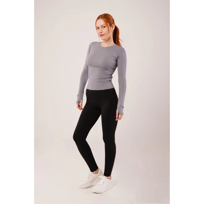 Uzun Kollu Basic Gri Bluz