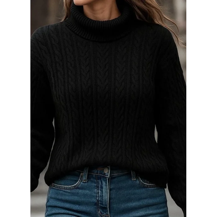 Uzun Kollu Yarı Balıkçı Yaka Triko Bluz