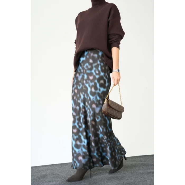 Uzun Saten ETEK - Siyah-Mavi