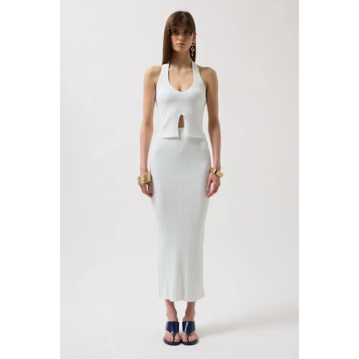 V Detay Dokulu Crop Bluz