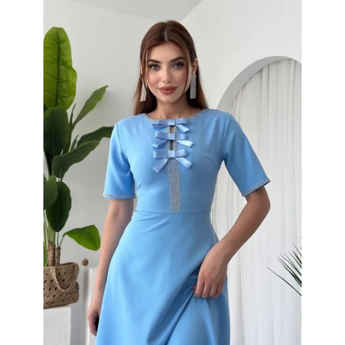 Wera Taşlı Fiyonk Detaylı Elbise