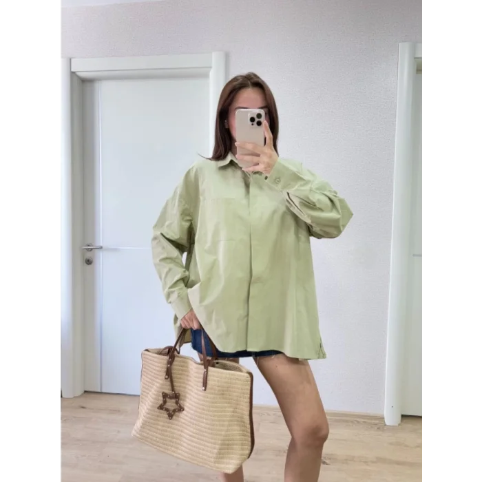 Yakalı Yandan Yırtmaçlı Gömlek - Yeşil