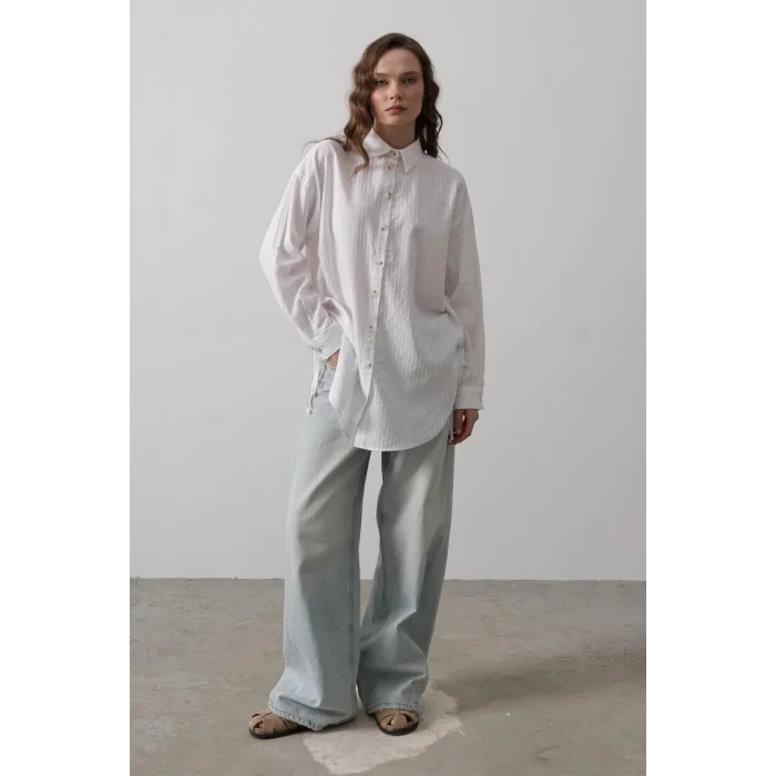 Yan Büzmeli Tunik Gömlek - Beyaz