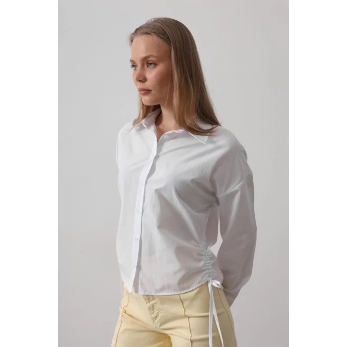 Yanları Bağlamalı Basic Gömlek - Beyaz
