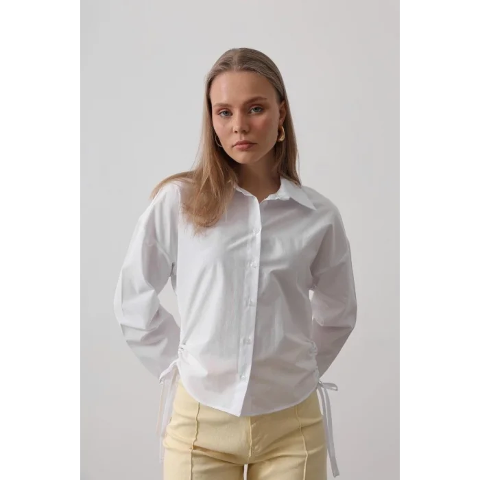 Yanları Bağlamalı Basic Gömlek - Beyaz