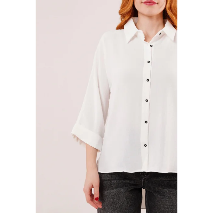 Yarasa Kol Rahat Kalıp Beyaz Gömlek