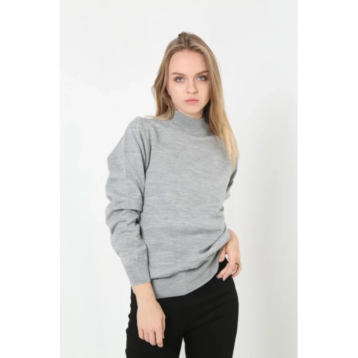 Yarım Boğaz Triko Kazak Yumuşak Dokulu Pamuklu Ince Dokuma, Uzun Kollu Rahat Regular Kalıp - Gri