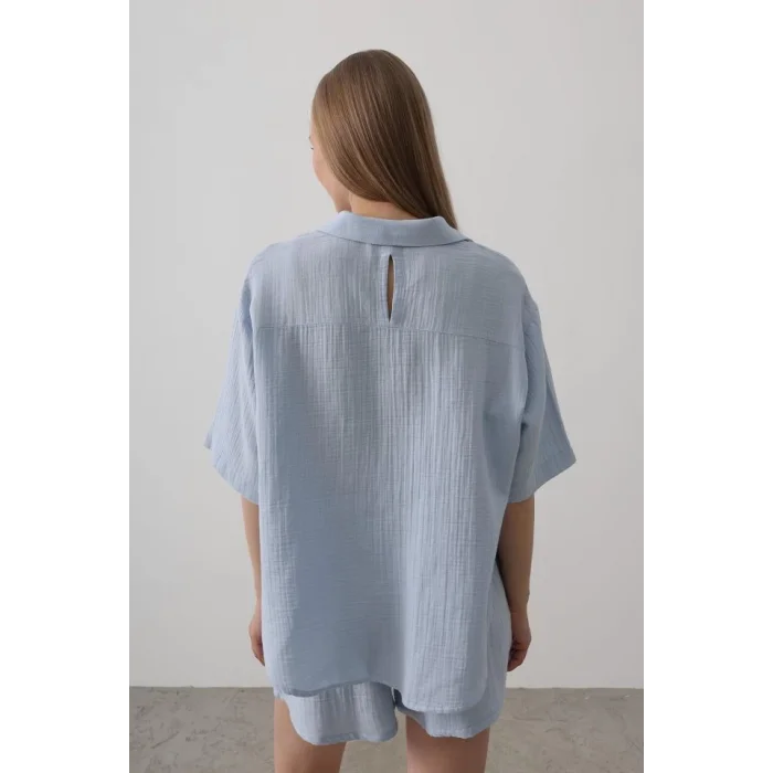 Yarım Kol Müslin Gömlek - Bebe Mavisi
