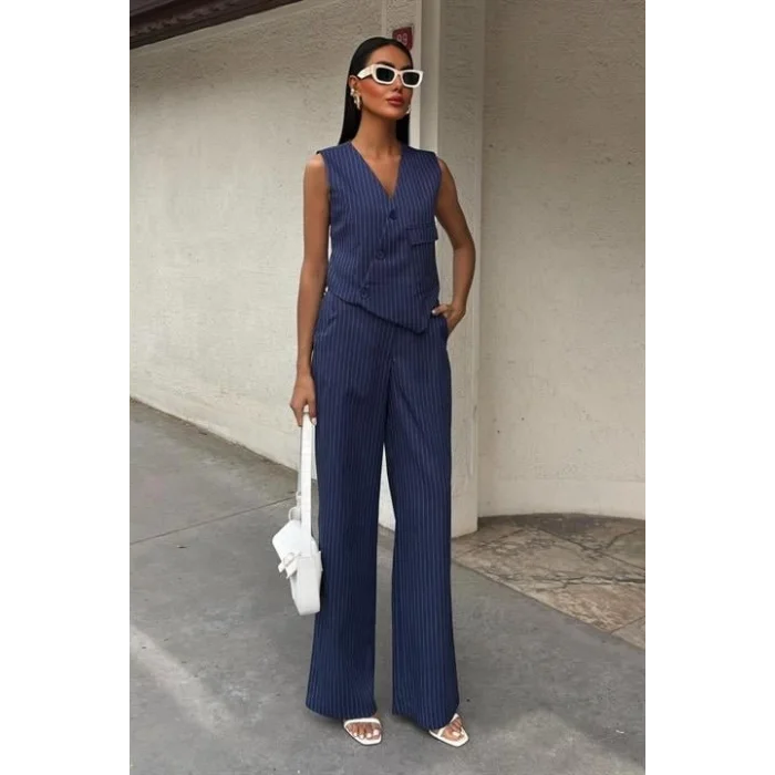 Yeleği Çapraz Detay Düğmeli Cepli Yelekli Takım 10150