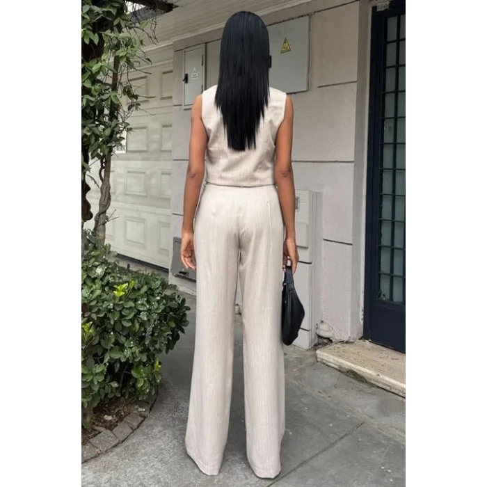 Yeleği Çapraz Detay Düğmeli Cepli Yelekli Takım 10150