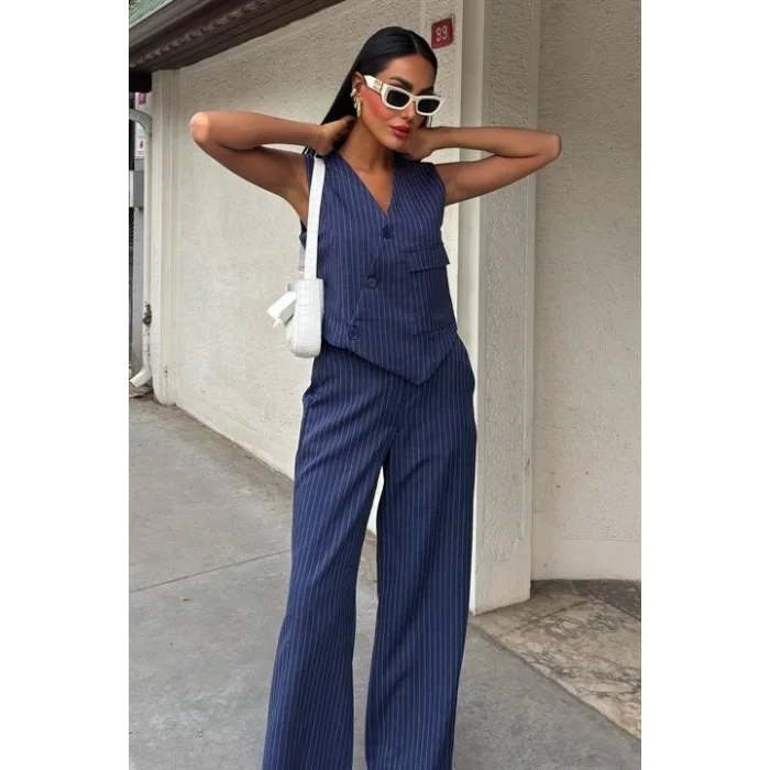 Yeleği Çapraz Detay Düğmeli Cepli Yelekli Takım 10150