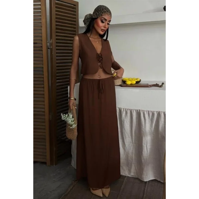 Yelek Önden Bağlamalı Uzun Etekli Takım 10192