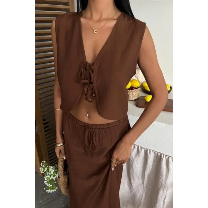 Yelek Önden Bağlamalı Uzun Etekli Takım 10192