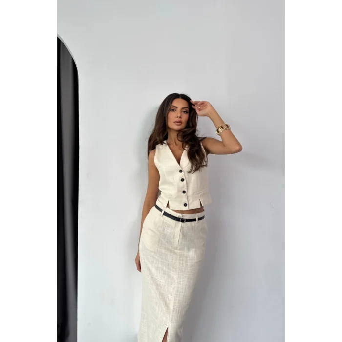 YELEK-ÖNDEN YIRTMAÇLI ETEK TK ŞANTUK KETEN - Ham