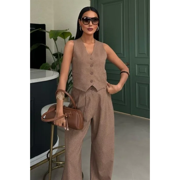Yelek Ve Pantolon Çizgili Double Takım 10017