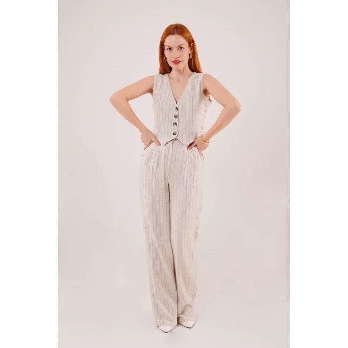 Yelek Ve Pantolon Mavi Şeritli İkili Takım