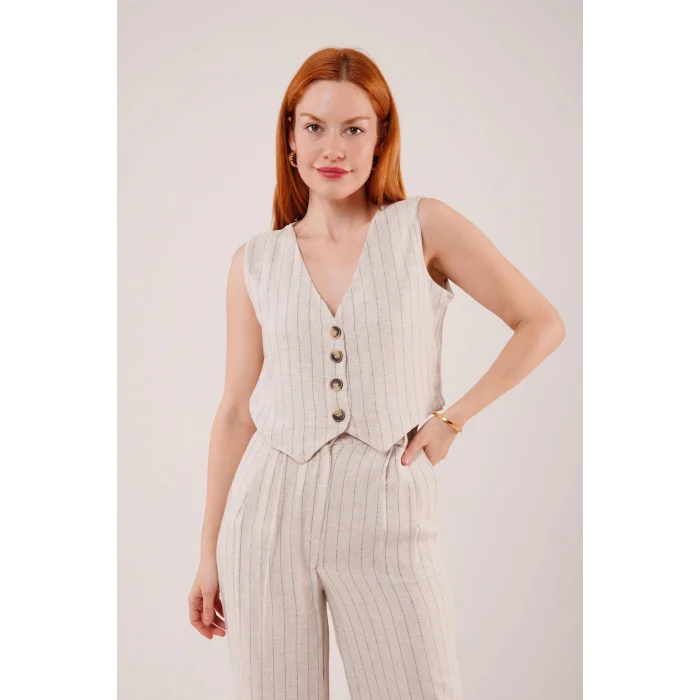 Yelek Ve Pantolon Mavi Şeritli İkili Takım