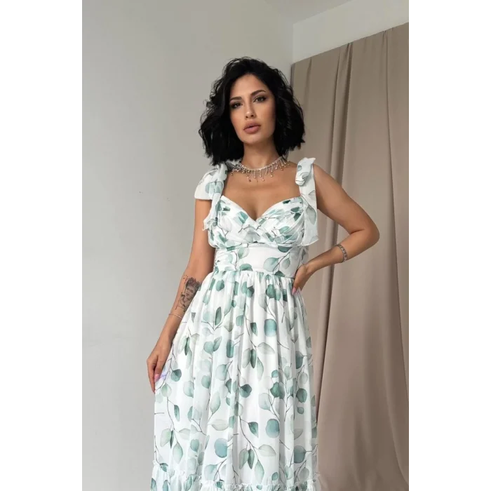 Yeşil Şifon Drapeli Elbise