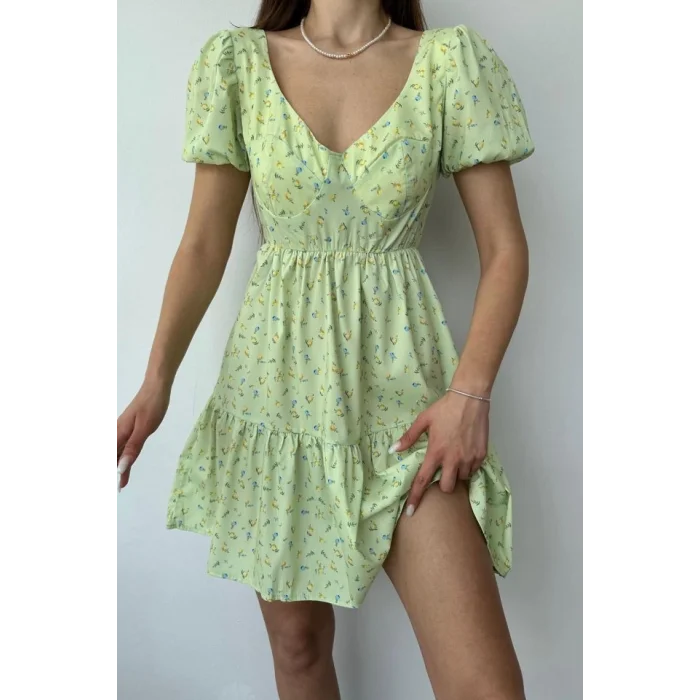 Yeşil Sırt Dekolteli Elbise