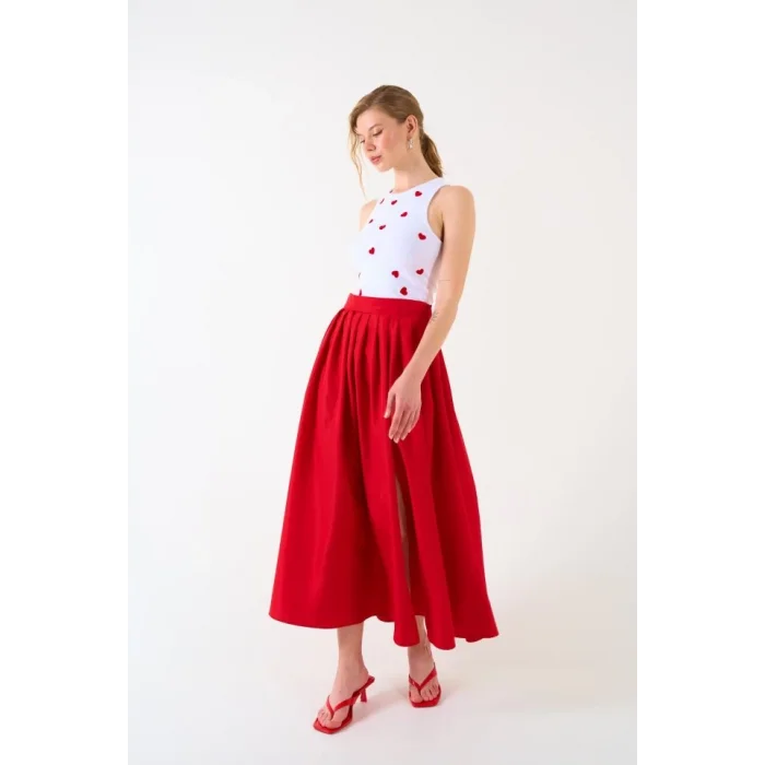 Yırtmaçlı Etek - Kırmızı