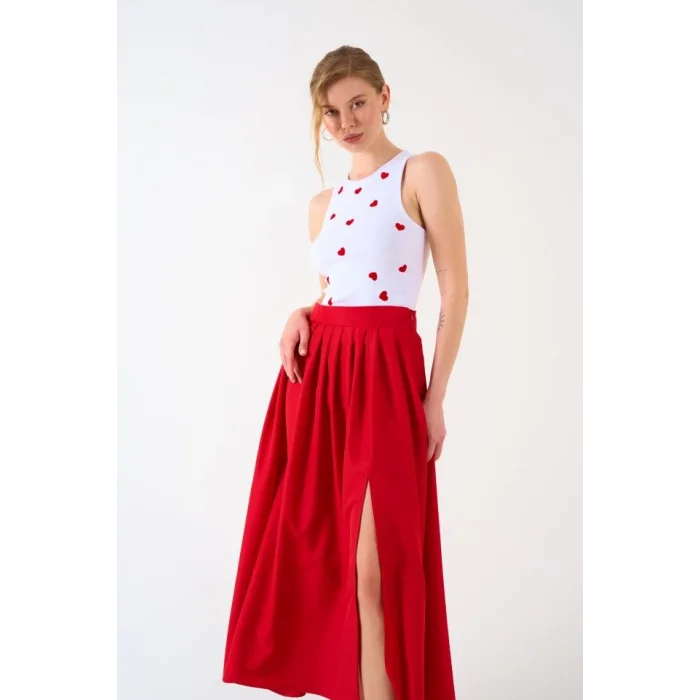 Yırtmaçlı Etek - Kırmızı