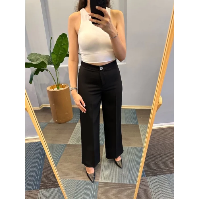 Yüksek Bel Palazzo Metal DüğmePantolon