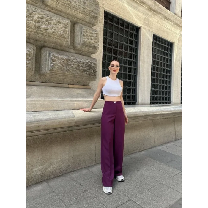 Yüksek Bel Palazzo Metal DüğmePantolon