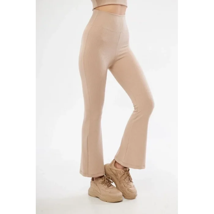 Yüksel Bel Fitilli İspanyol Paça Tayt - Bordo