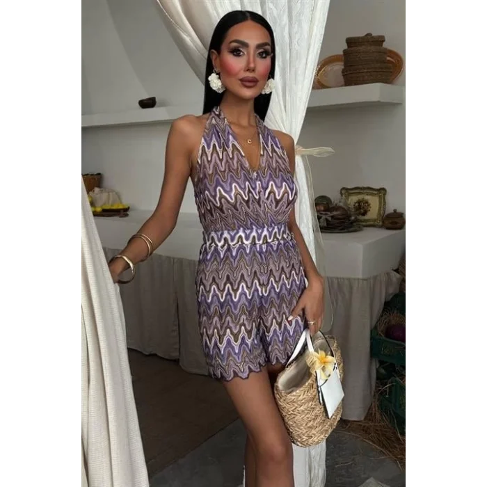 Zikzak Desenli Multi Renk Geçişli Mini Tulum 1365