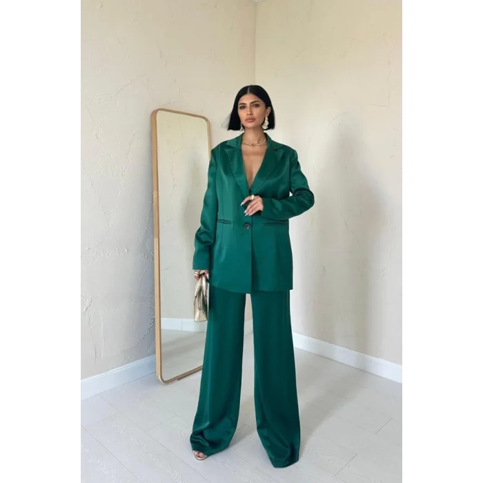 Zümrüt Saten Ceket Ve Pantolon Takım