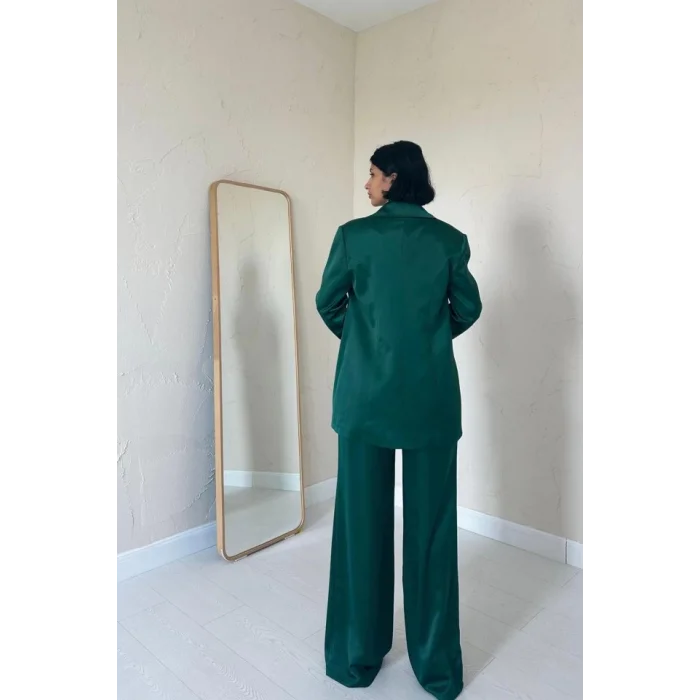 Zümrüt Saten Ceket Ve Pantolon Takım