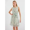 2501 Desenli Sıfır Kol Şifon Elbise - Mint
