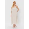 Askılı Uzun Çan Elbise - Natür