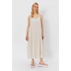 Askılı Uzun Çan Elbise - Natür