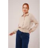 Bel Ve Bilek Lastikli Bej Bluz