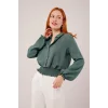 Bel Ve Bilek Lastikli Zümrüt Yeşili Bluz