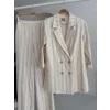 Blazer Ceketli Çizgili Keten Takım 10186