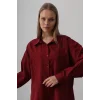 Boncuk Nakış Detaylı Uzun Gömlek - Bordo