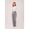 Cırt Kapama Detaylı Gri Pantolon