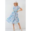 Desenli Kısa Kol Elbise 2558 - Mavi