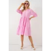Düğmeli Kısa Kol Elbise 2559 - Pembe